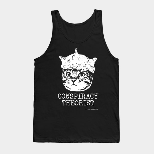 Funny Tin Foil Hat Conspiracy Cat Design Tank Top by ThreadWeird Apparel Company